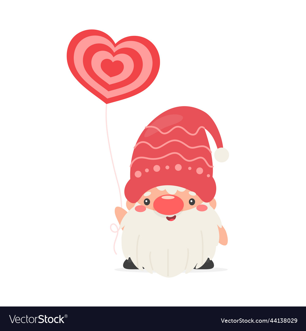 Dwarfs or gnomes hold pink heart balloons