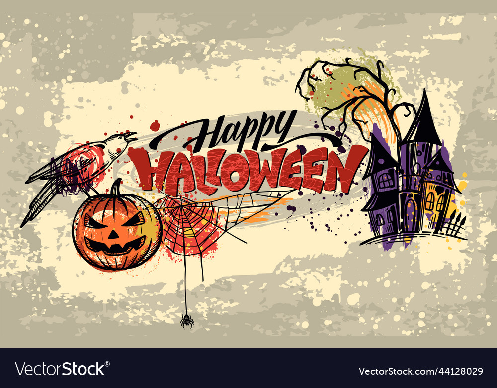 Halloween pre-made poster with hand drawn vector image Halloween pre-made poster with hand drawn
