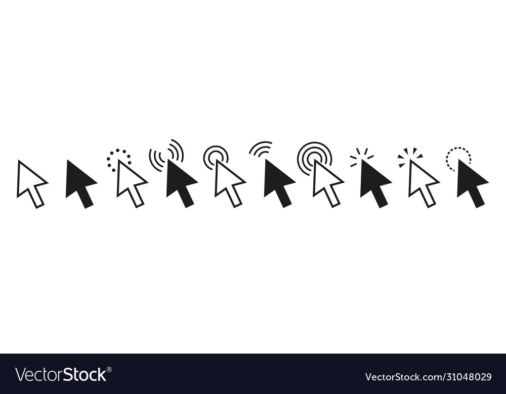Pointers mouse cursors computer clicking icons vector image Pointers mouse cursors computer clicking icons