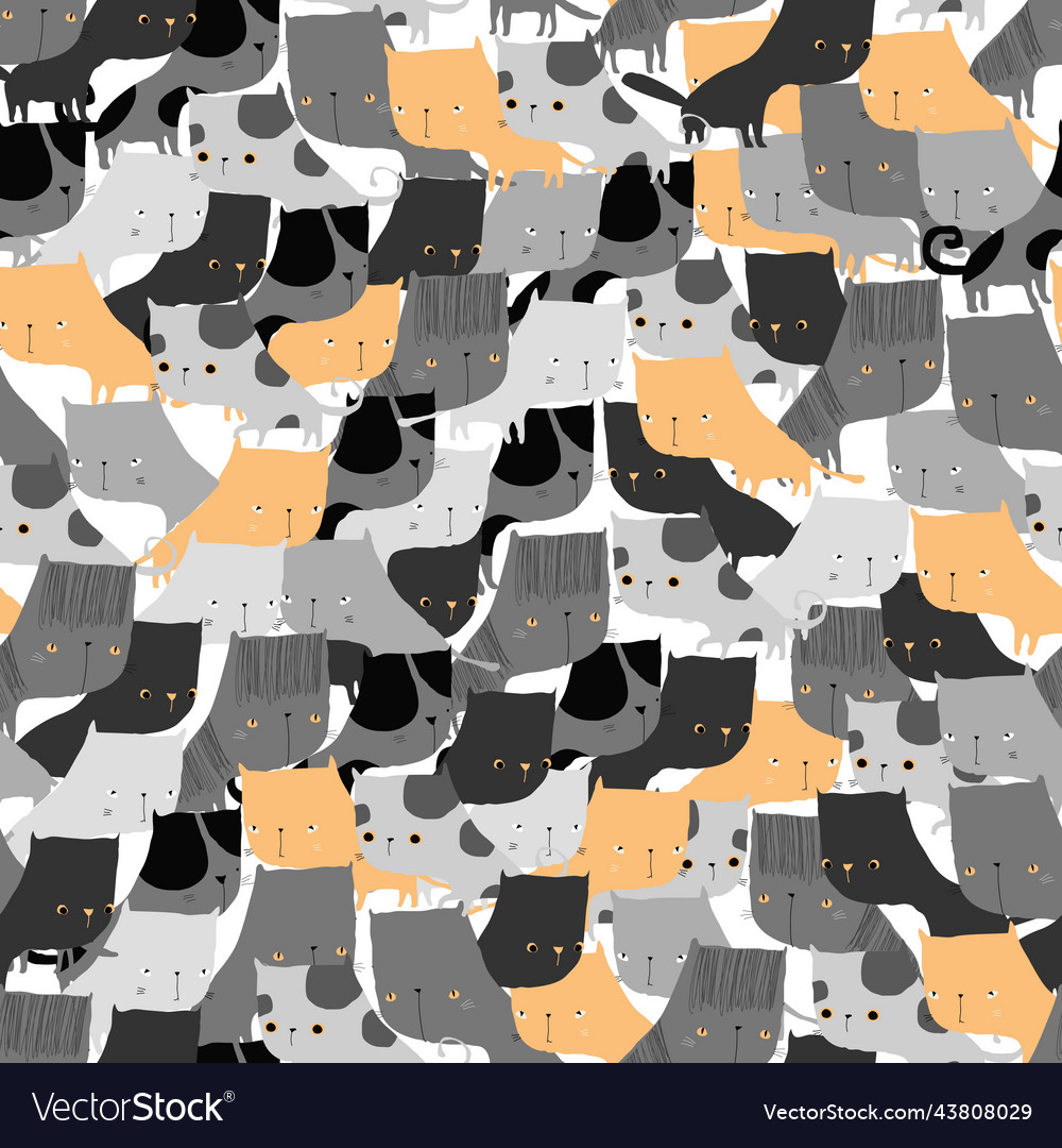 Seamless pattern with cute cats on white