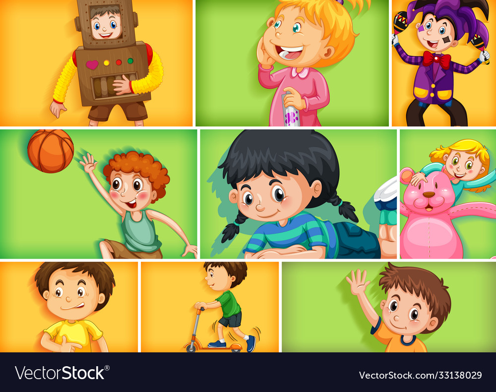 Set different kid characters on different Vector Image