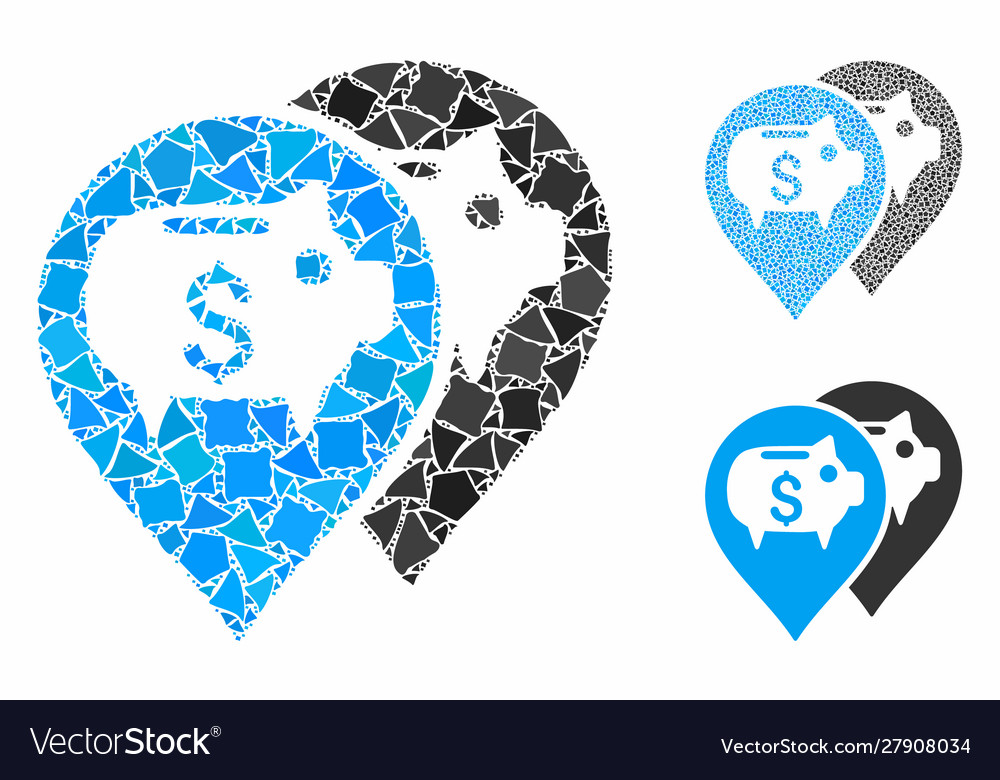 Bank map pointers composition icon raggy items vector image Bank map pointers composition icon raggy items