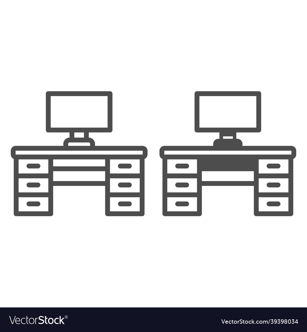 Computer desk workplace table with drawers line vector image Computer desk workplace table with drawers line
