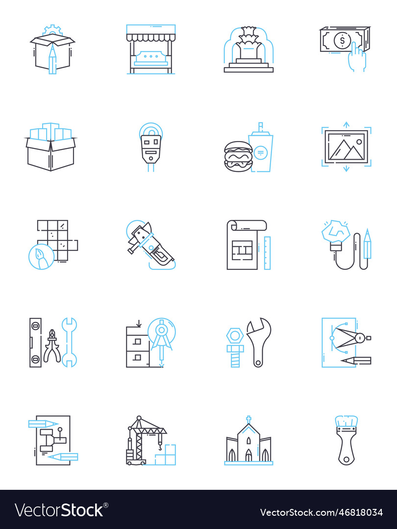 Drafting linear icons set blueprint design