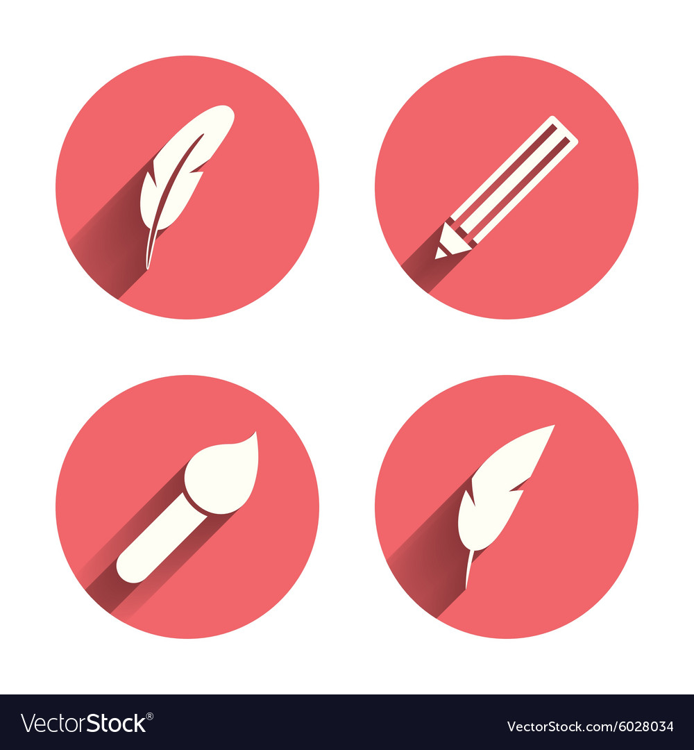 Feather retro pen signs brush and pencil icons