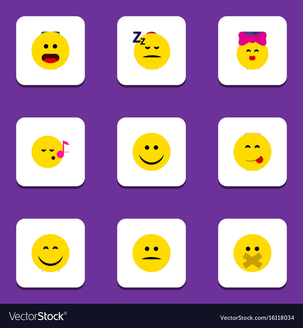 Flat icon emoji set of displeased caress joy