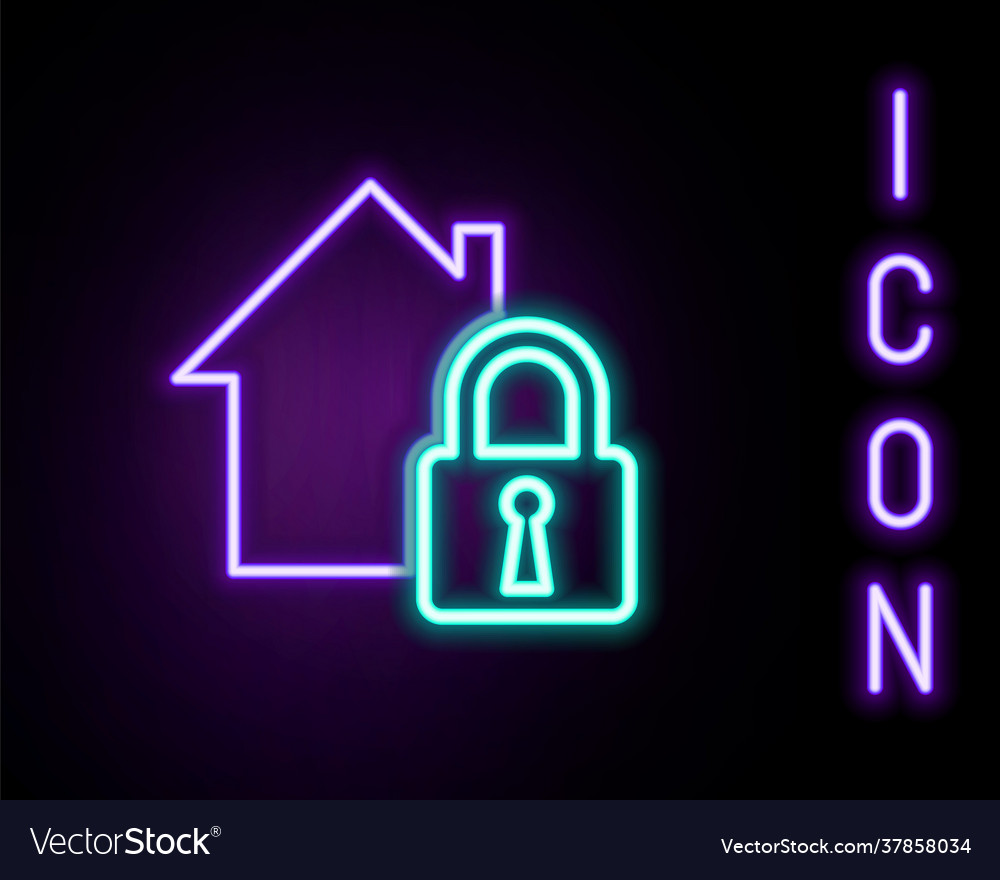 Glowing neon line house under protection icon vector image Glowing neon line house under protection icon