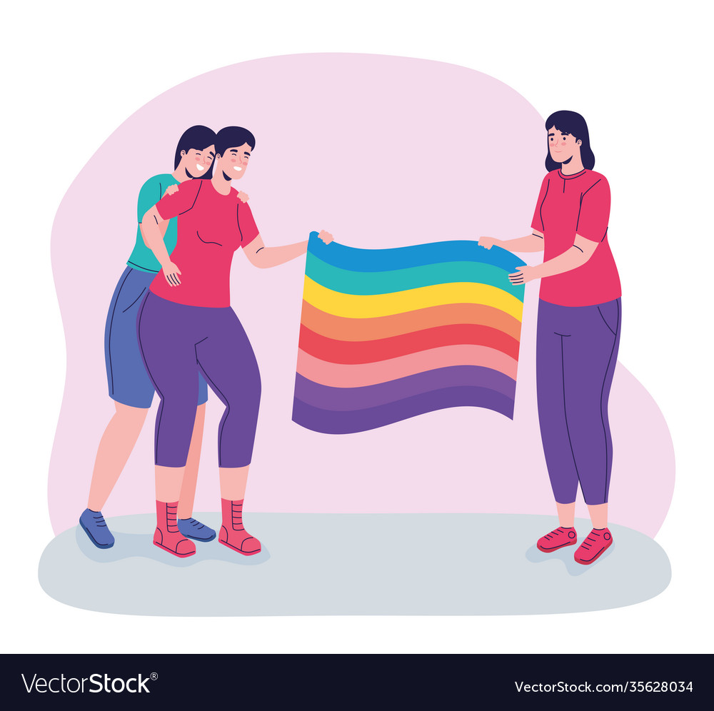 Group three persons with lgtbi flag Royalty Free Vector