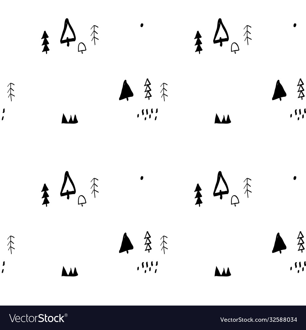 Hand drawing tree elements seamless pattern