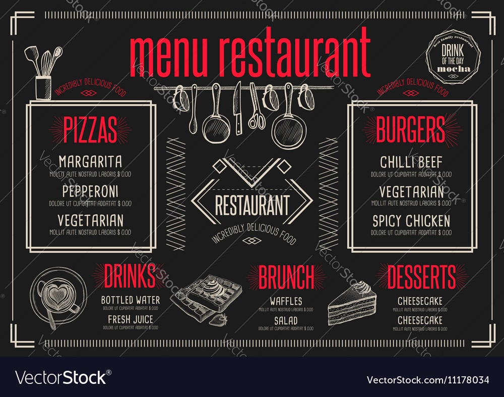 menu restaurant food template placemat royalty free vector