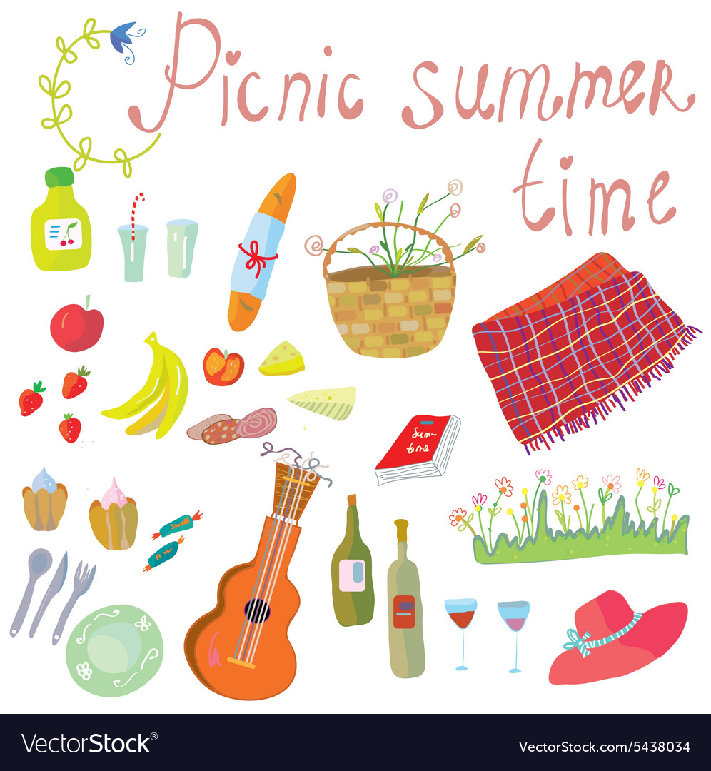 Picnic objects for romantic summer date