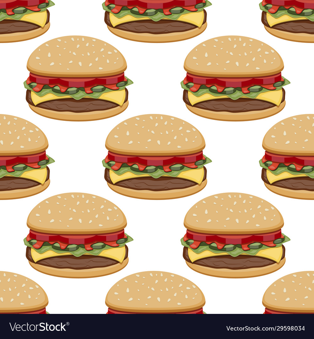 Seamless pattern burger with tomato cucumber vector image Seamless pattern burger with tomato cucumber