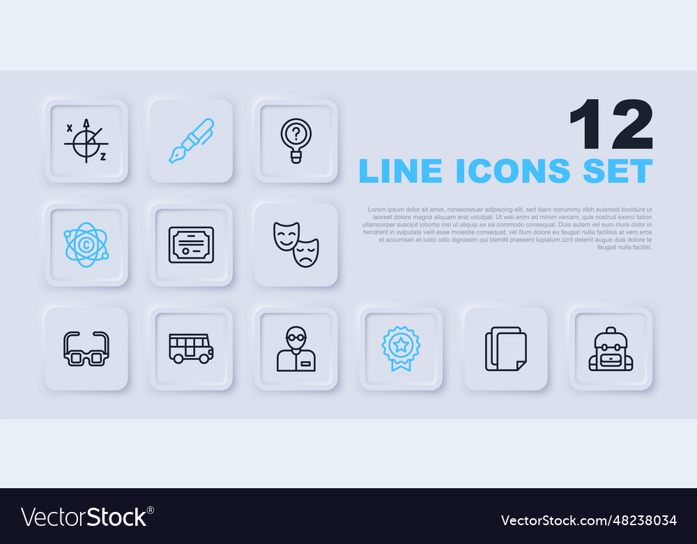 Set line file document school backpack Vector Image Set line file document school backpack