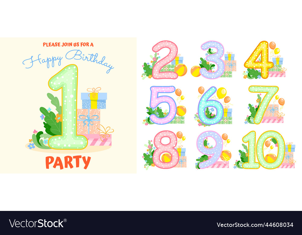 Set of 10 templates with multi-colored numbers Vector Image Set of 10 templates with multi-colored numbers