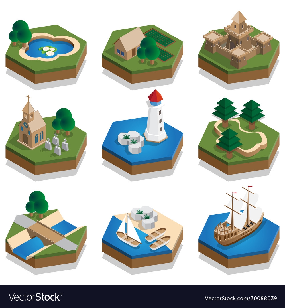 A set elements medieval landscape Royalty Free Vector Image