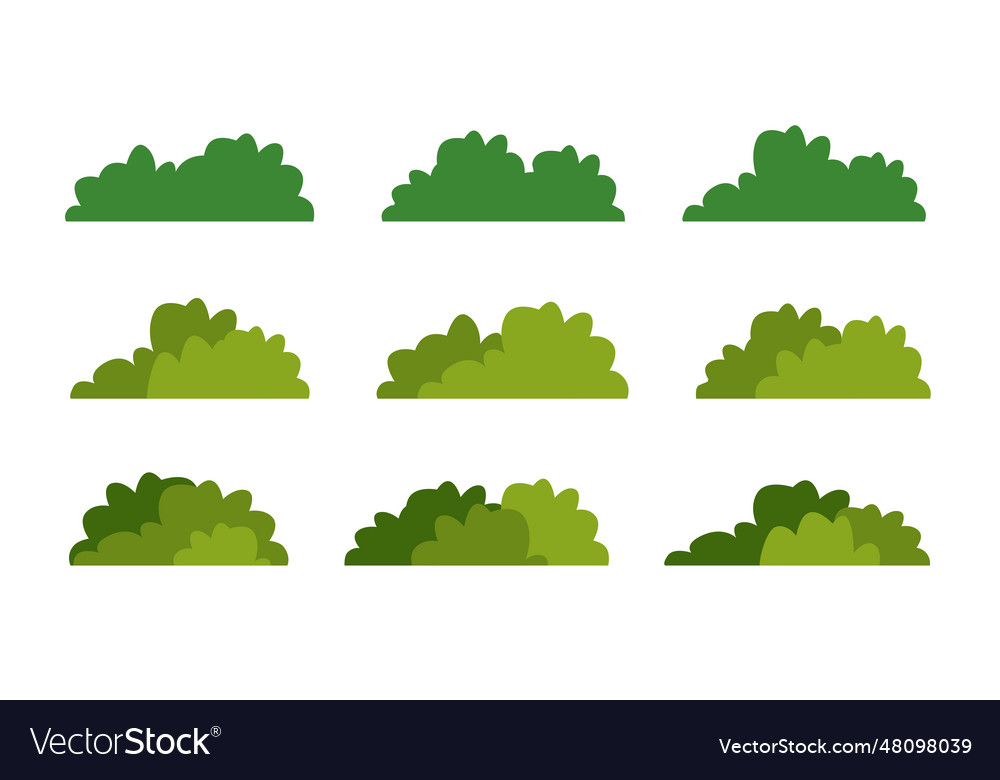 Cartoon bush collection set of bushes Royalty Free Vector