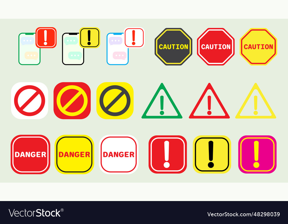 Collection icon symbols with caution set vector image Collection icon symbols with caution set