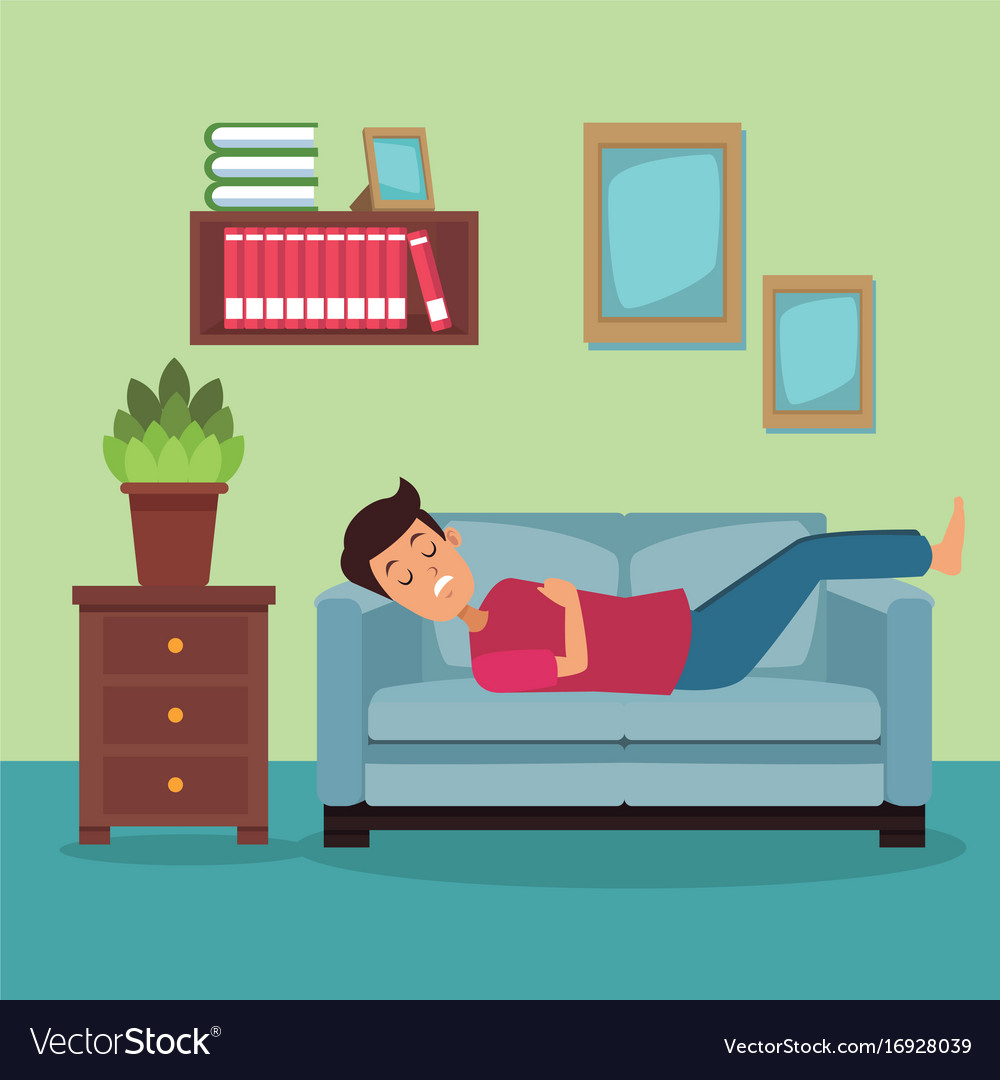 Colorful Scene Man Sleep In Sofa On The Living Vector Image