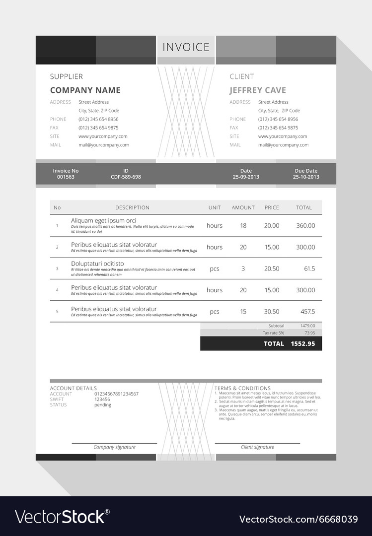 Customizable invoice form template design