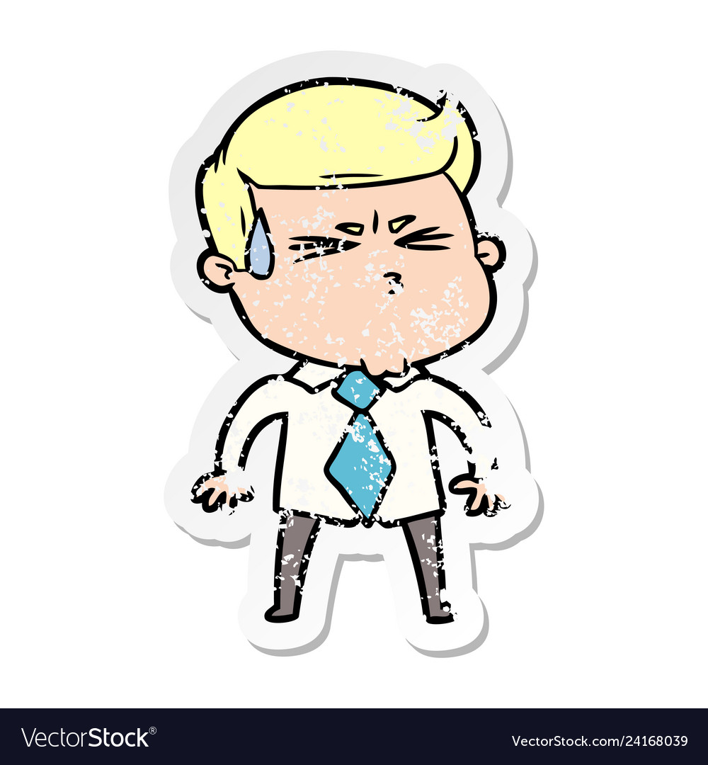 Distressed sticker of a cartoon man sweating Vector Image Distressed sticker of a cartoon man sweating Vector Image