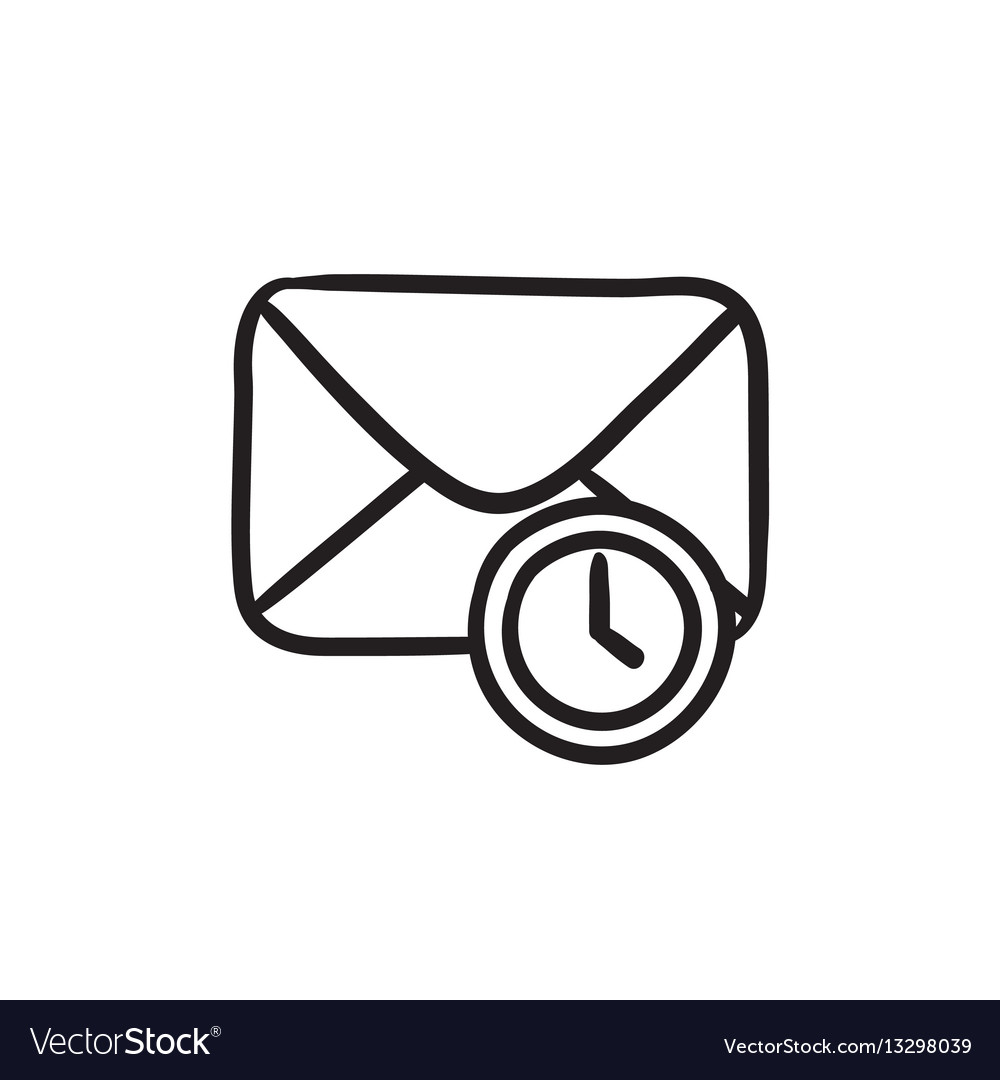 Envelope mail with clock sketch icon