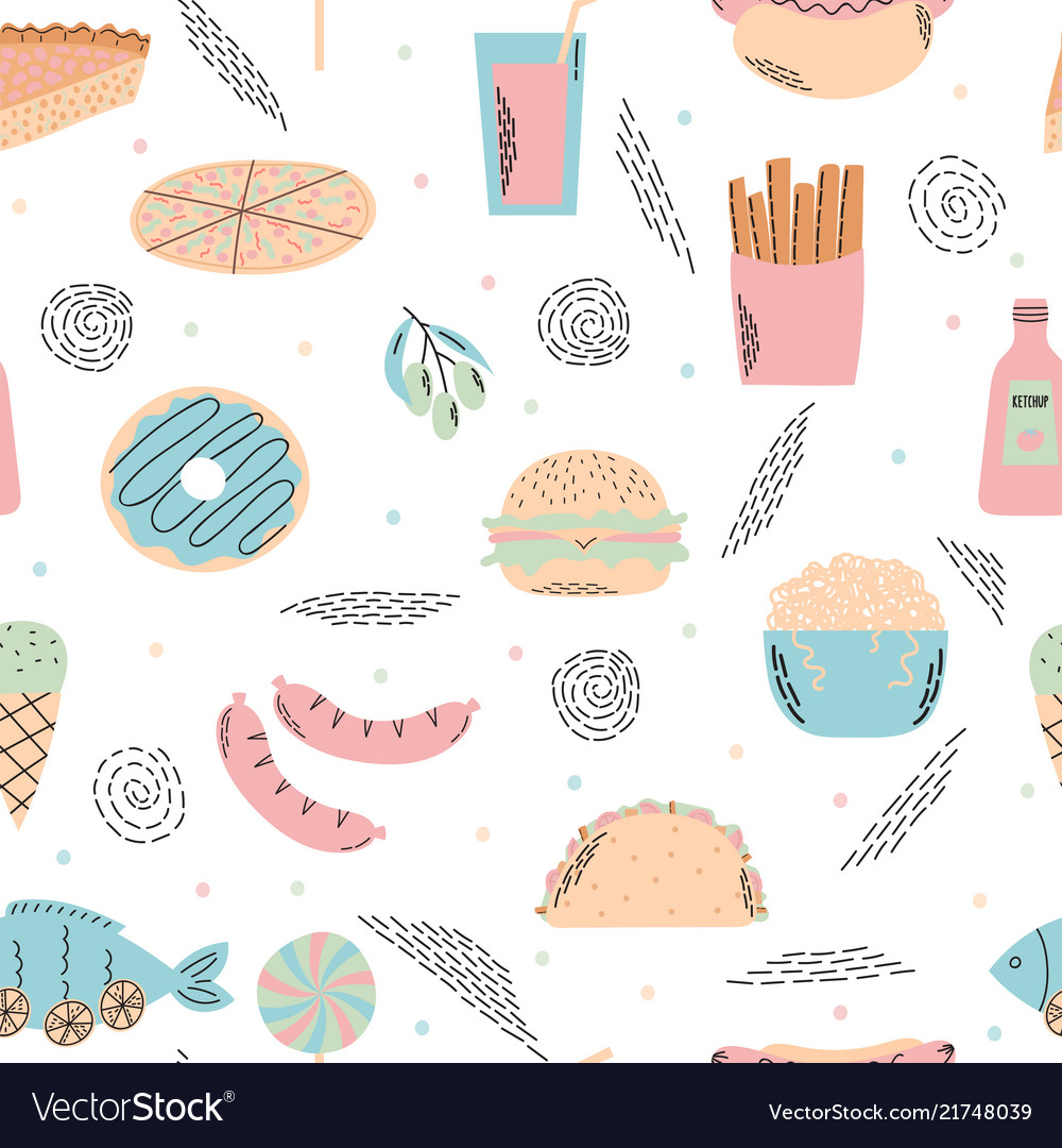 Fast food seamless pattern background for menu