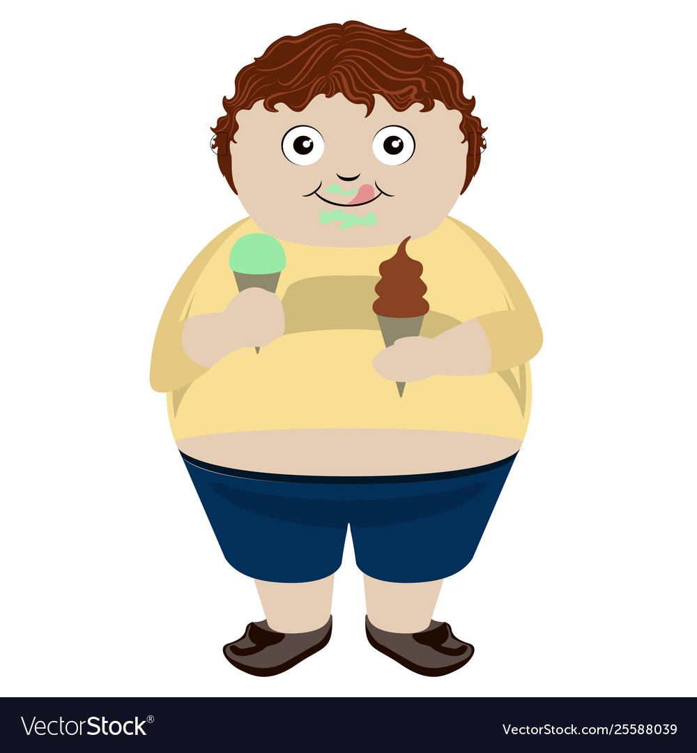 Fat boy eating a pair ice creams Royalty Free Vector Image