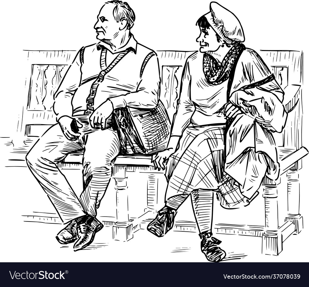 Freehand Drawing Couple Elderly Spouses Royalty Free Vector