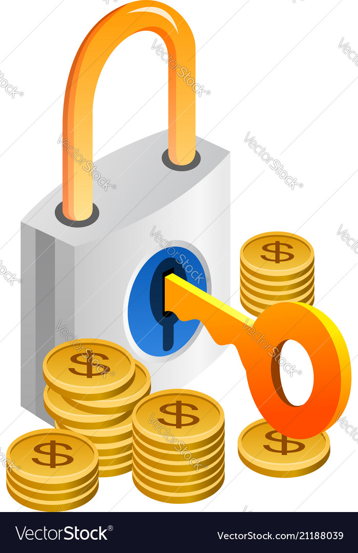 Padlock with cash isometric symbol