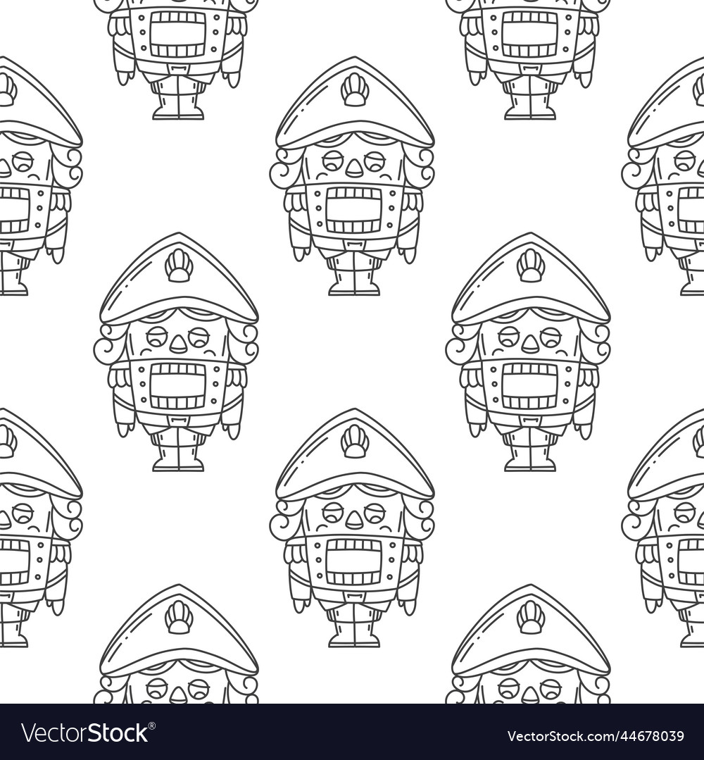 Seamless pattern doodle nutcracker black and white