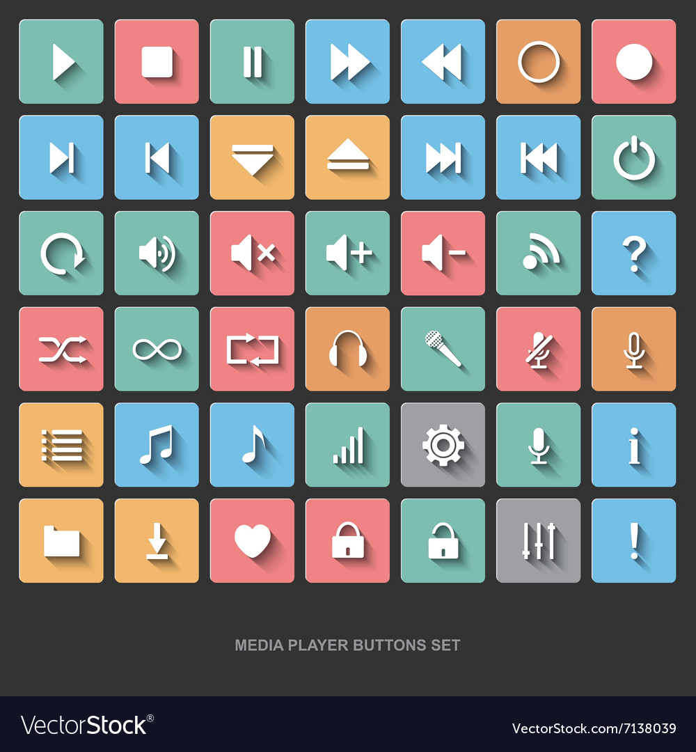 Set of media player buttons flat design