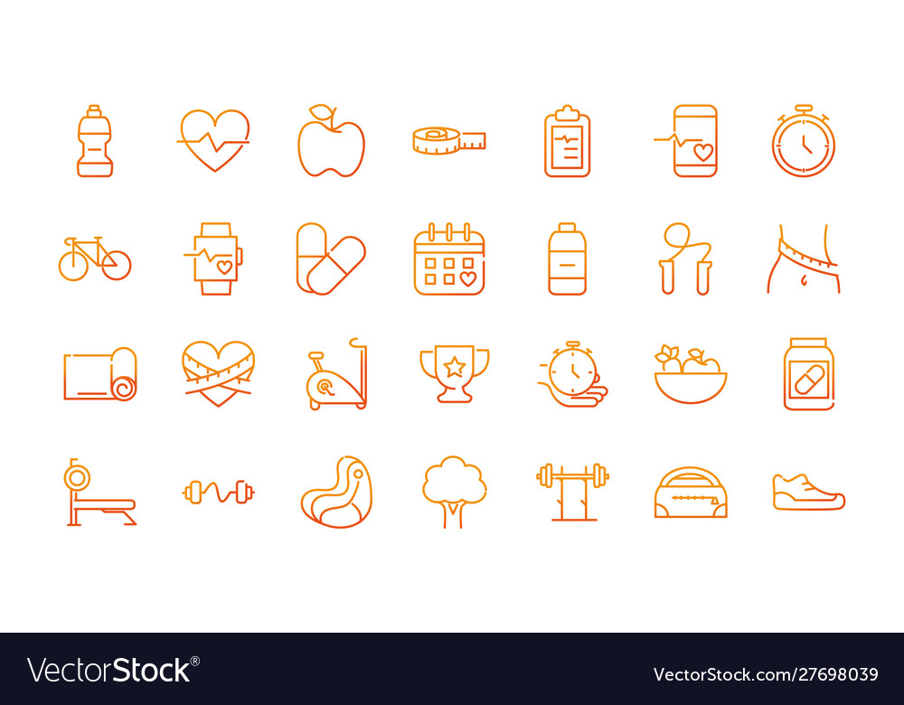 Sport gym fitness icons set gradient line