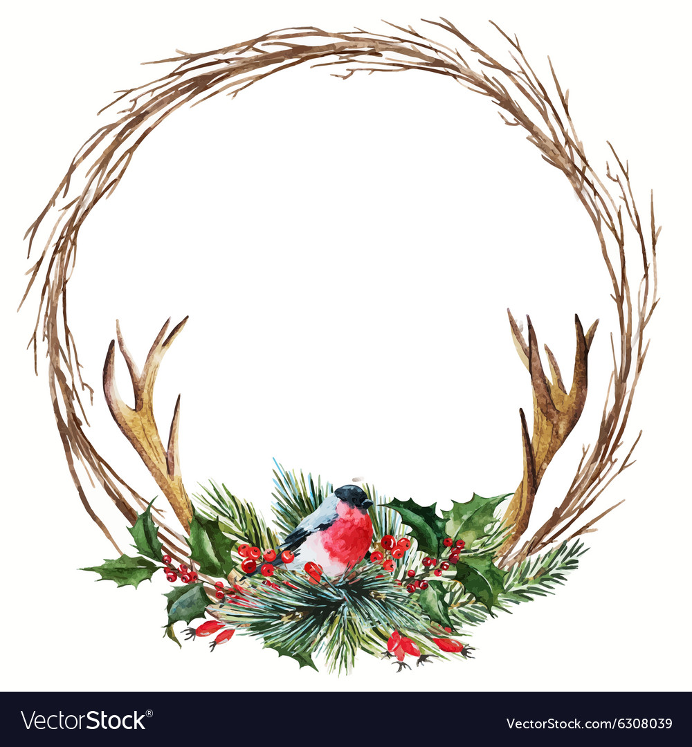 Download Watercolor christmas wreath Royalty Free Vector Image