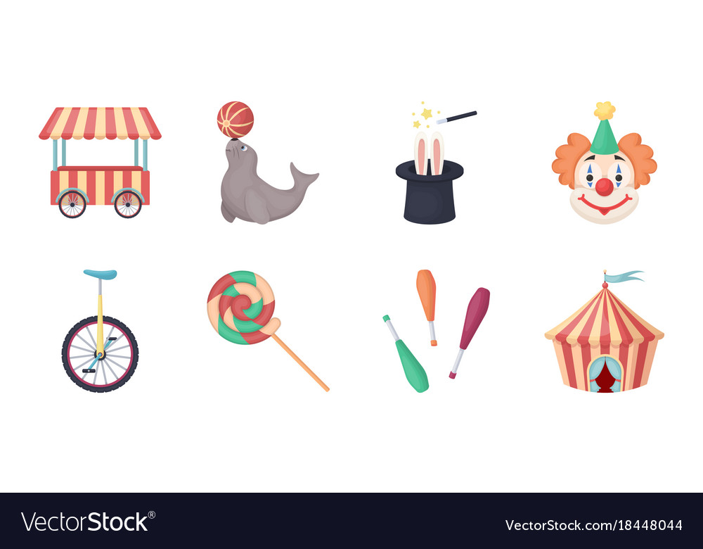 Circus and attributes icons in set collection