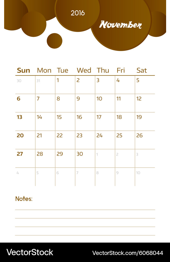 November 2016 Royalty Free Vector Image - VectorStock