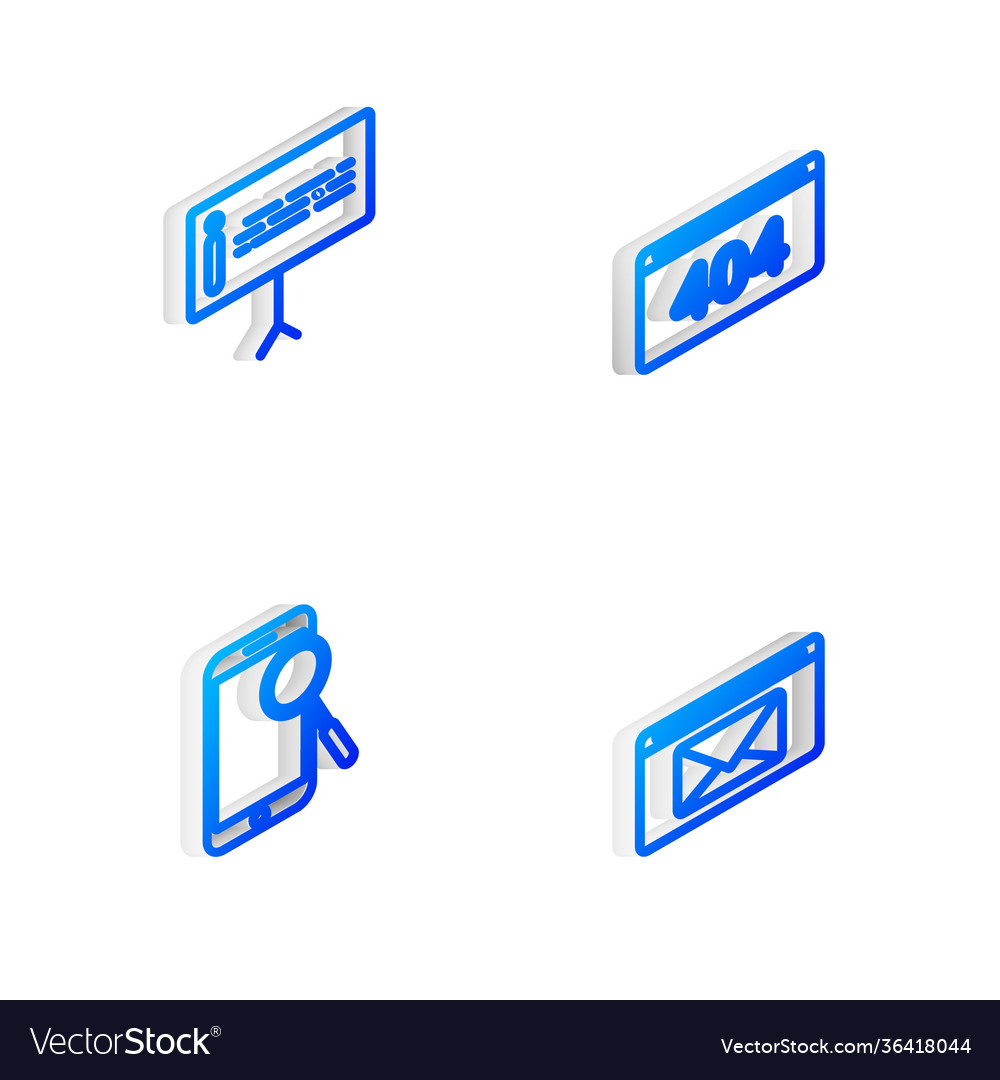 Set isometric line page with a 404 error vector image Set isometric line page with a 404 error