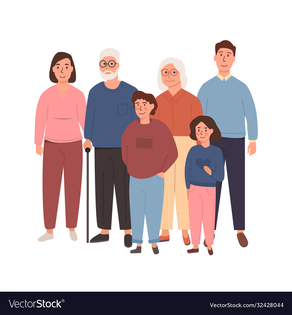 Smiling big caucasian family portrait standing Vector Image