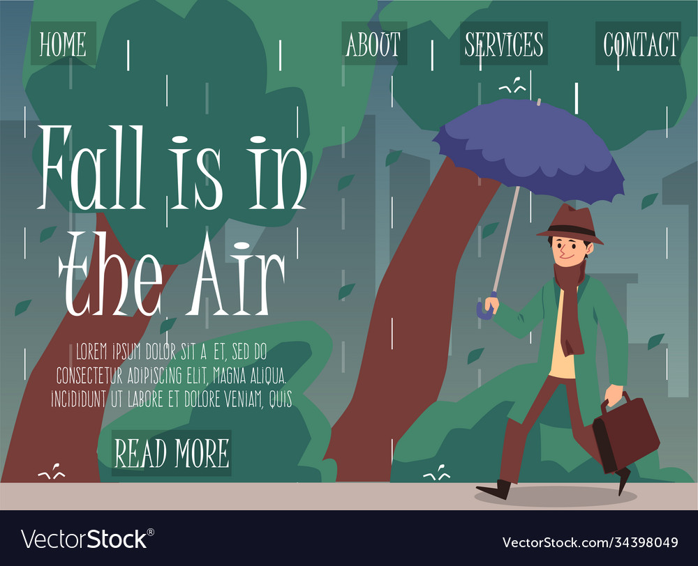 Banner for fall or autumn with man walks Vector Image Banner for fall or autumn with man walks