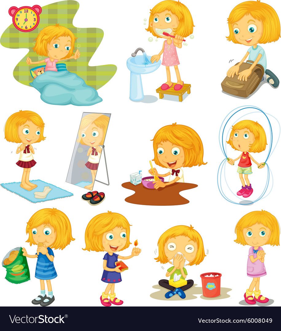 Daily routine a girl Royalty Free Vector Image