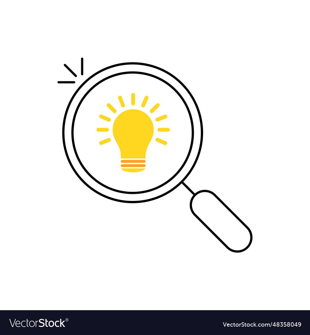 Finding ideas icon with thin line magnifier Vector Image Finding ideas icon with thin line magnifier