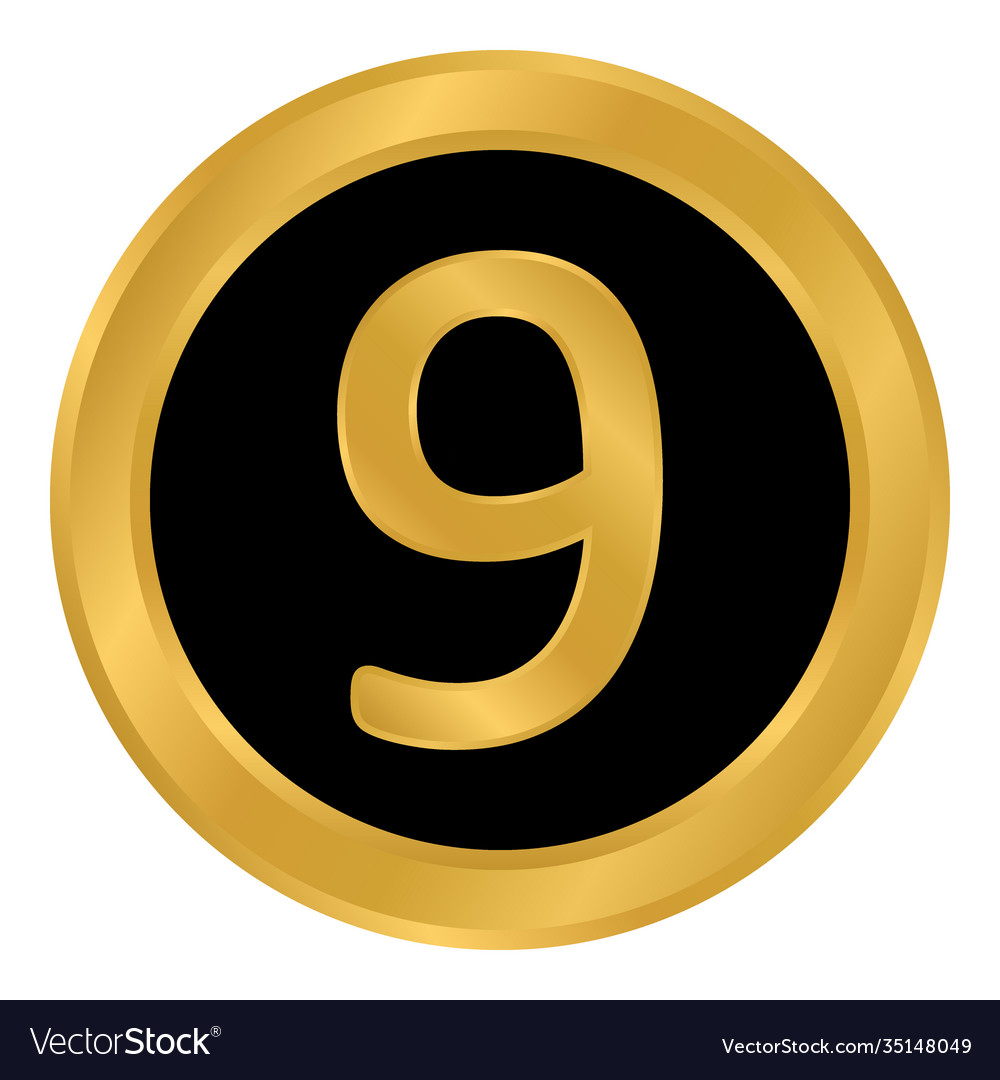 Gold number nine button vector image Gold number nine button