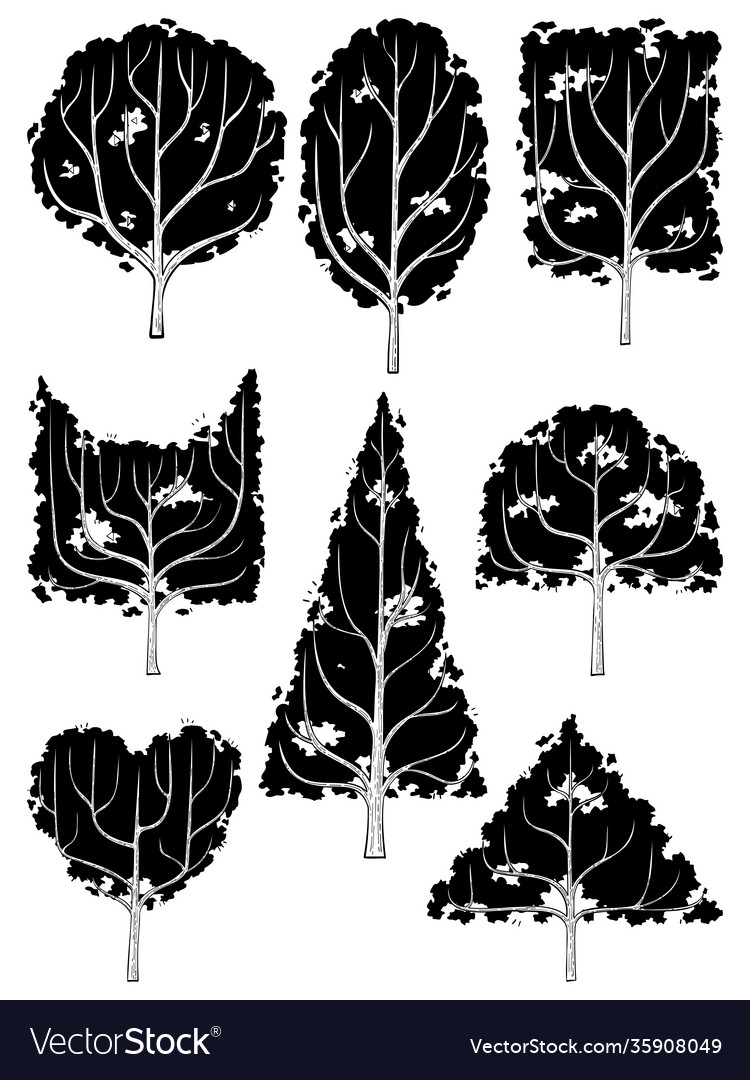 Hand drawn side view tree set