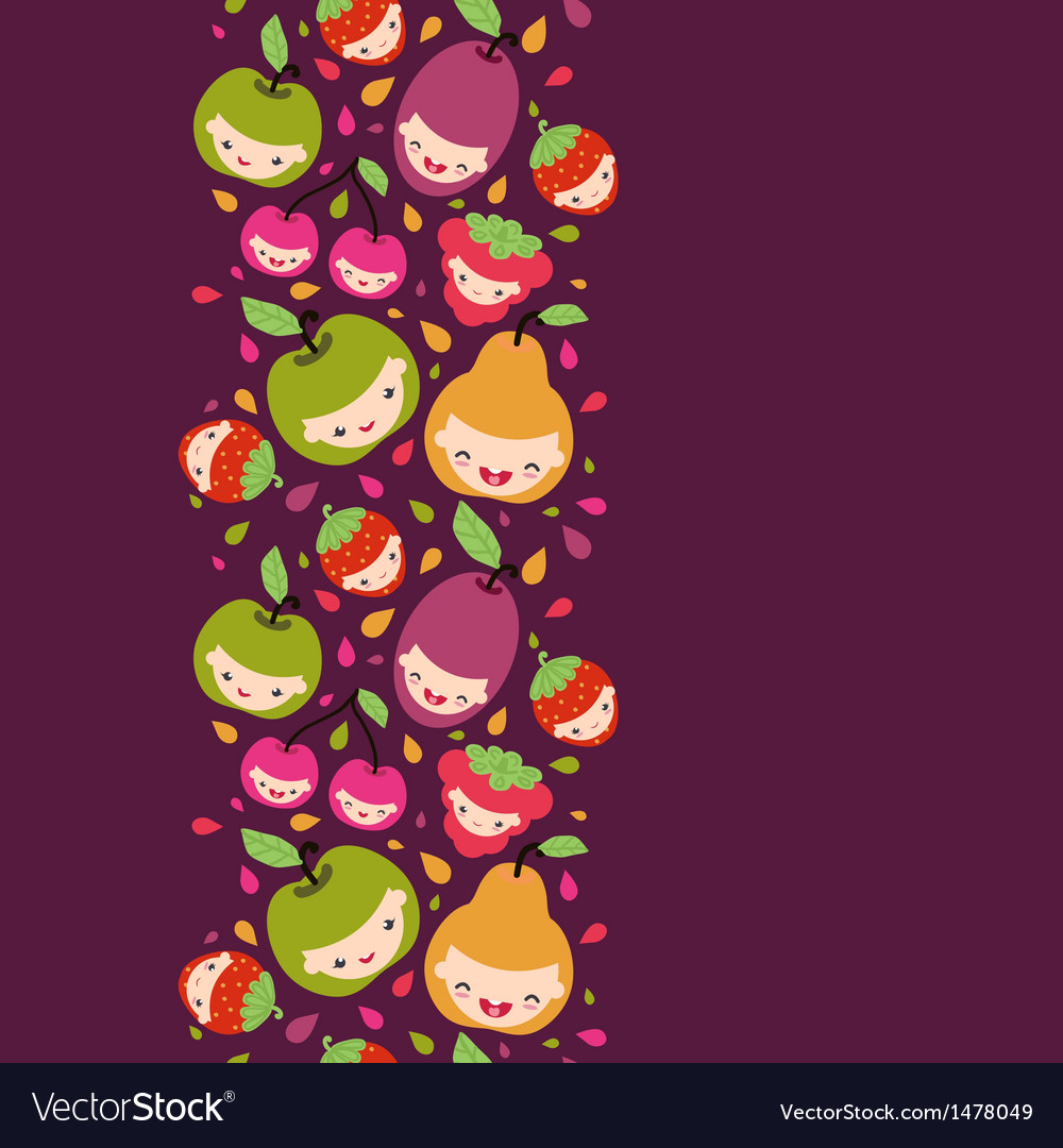 Happy fruit characters vertical seamless pattern