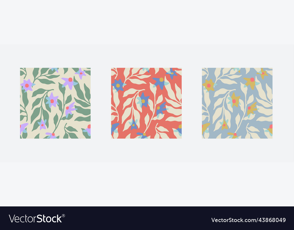 Leaf and flower 3 color ways seamless pattern vector image Leaf and flower 3 color ways seamless pattern