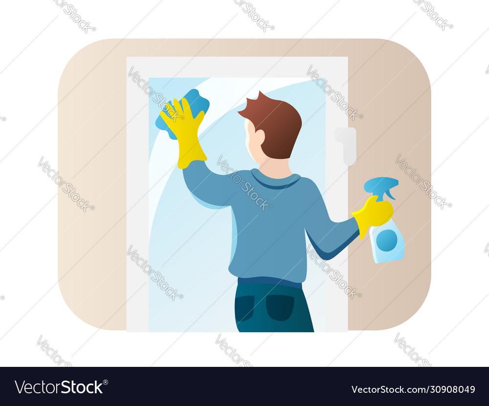 Man cleaning window flat style icon guy doing