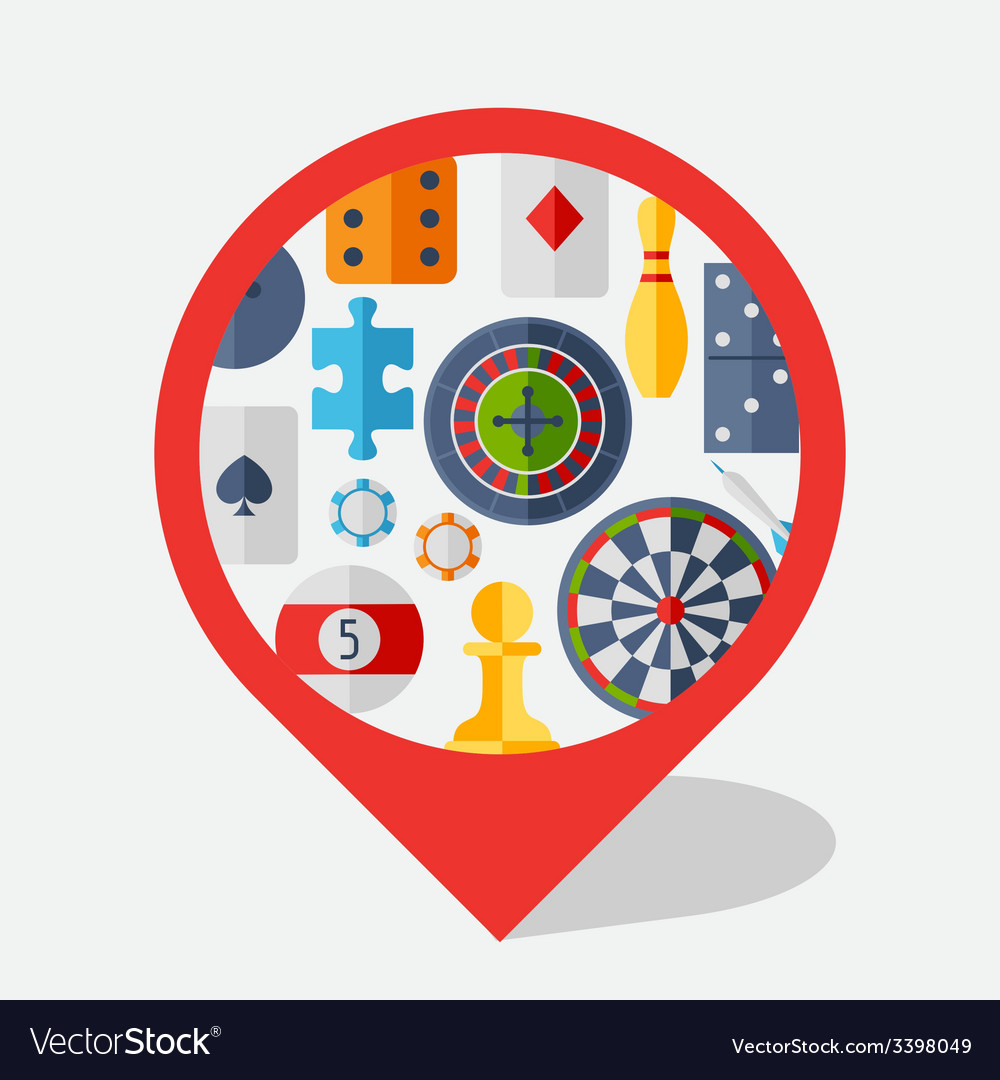 Navigation marker with game icons in flat design