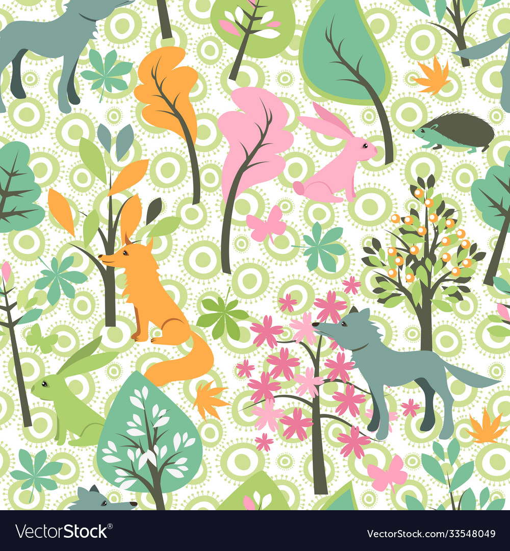 Seamless pattern with autumn trees and animals vector image Seamless pattern with autumn trees and animals