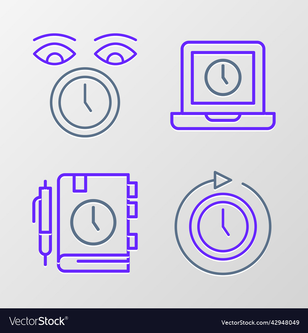 Set line clock with arrow daily paper notepad vector image Set line clock with arrow daily paper notepad