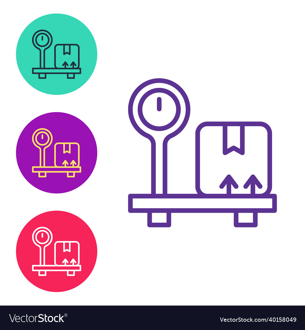 Set line scale with cardboard box icon isolated