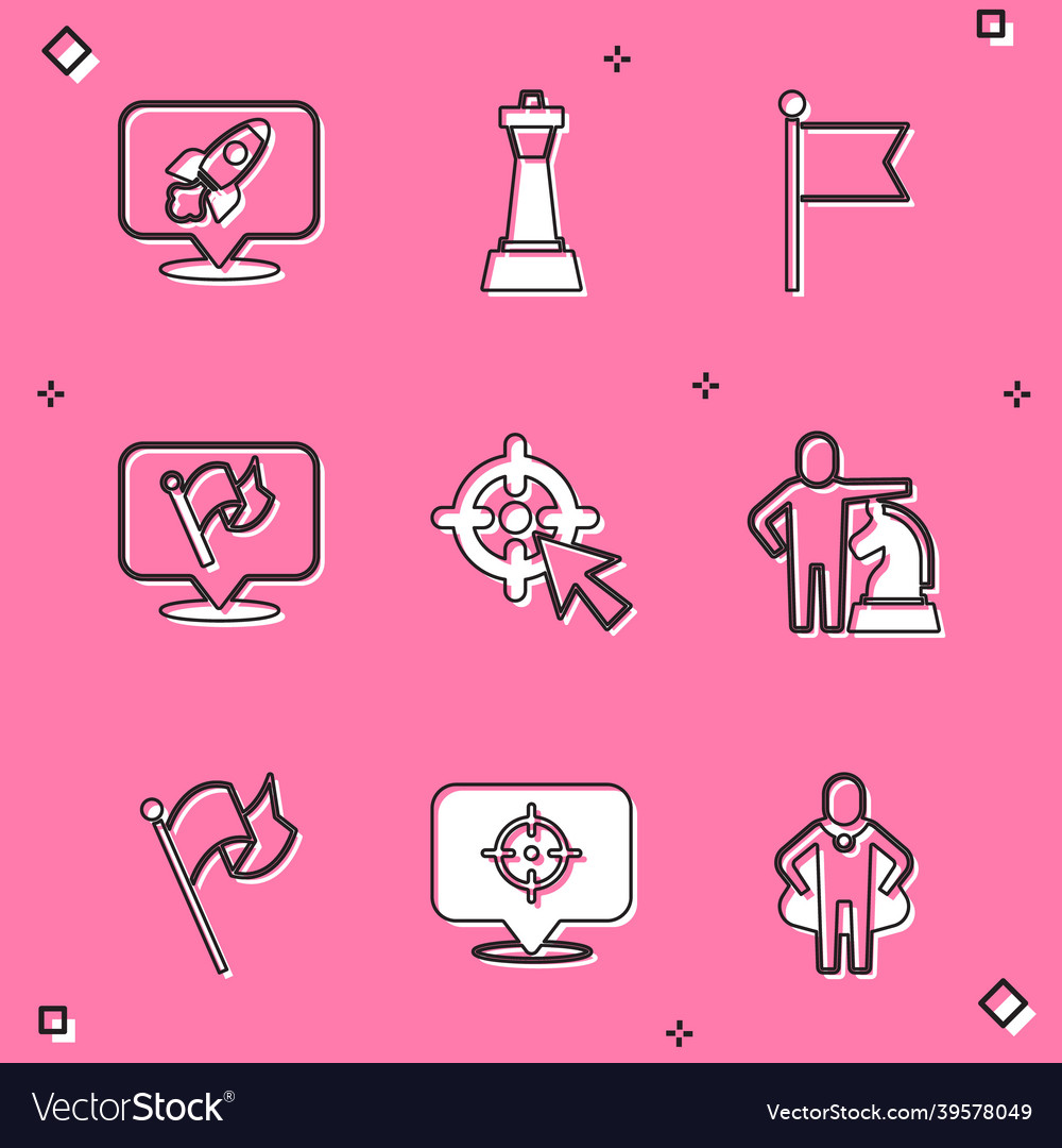 Set rocket ship chess flag target and icon vector image Set rocket ship chess flag target and icon